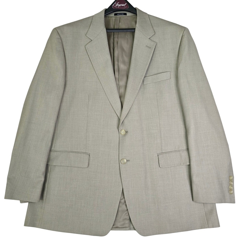 Chaps 46R Sport Coat Blazer Tan Taupe Textured Weave 2 Button Flap Pockets